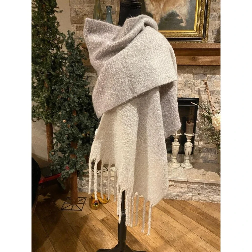 MER SEA Always by the Sea Women’s Gray Ombré Classic Cozy Wrap Scarf Fringed OS